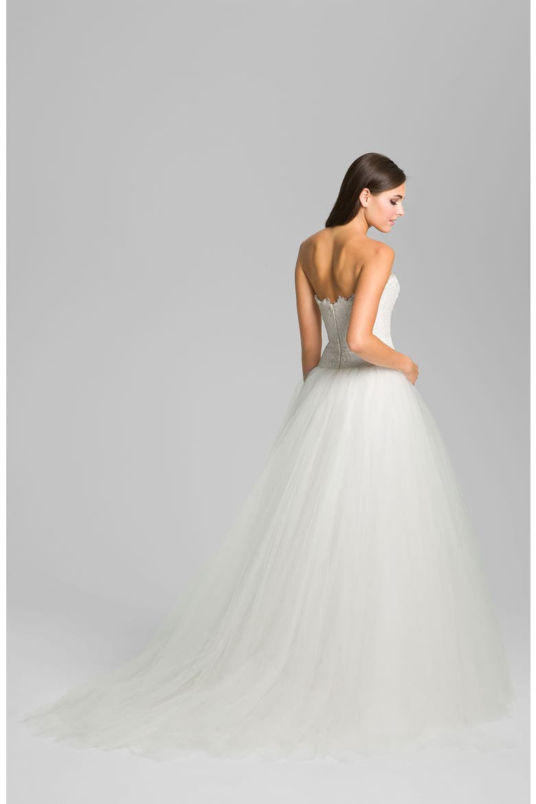 Strapless Lace & Tulle Ballgown, Alternate, color, OFF WHITE