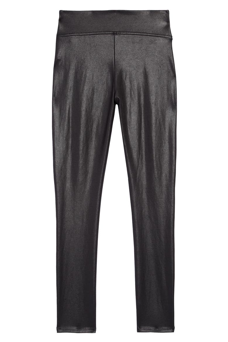 Kids' Faux Leather Leggings, Alternate, color, BLACK