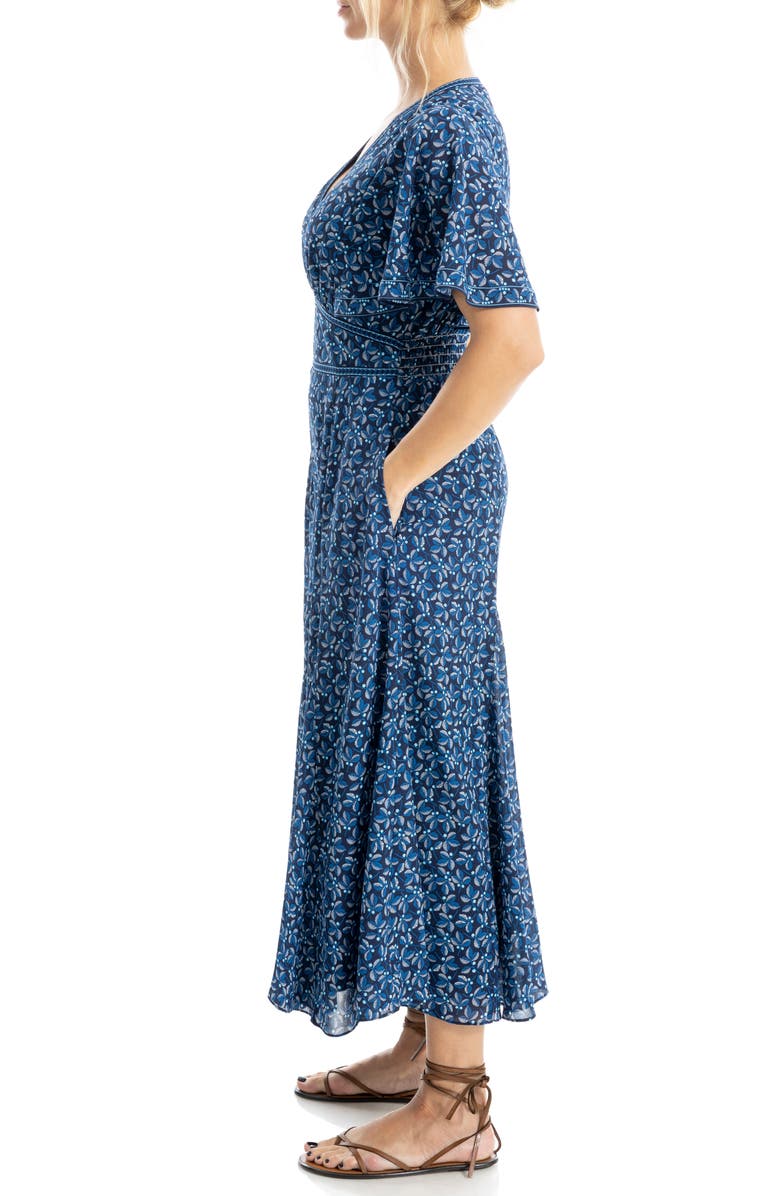 MAX STUDIO Flutter Sleeve Empire Waist Maxi Dress, Alternate, color, Navy/ Cream Leaf Berries