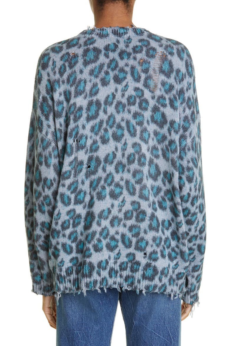 Distressed Leopard Oversize Cotton Sweater, Alternate, color, BLUE LEOPARD