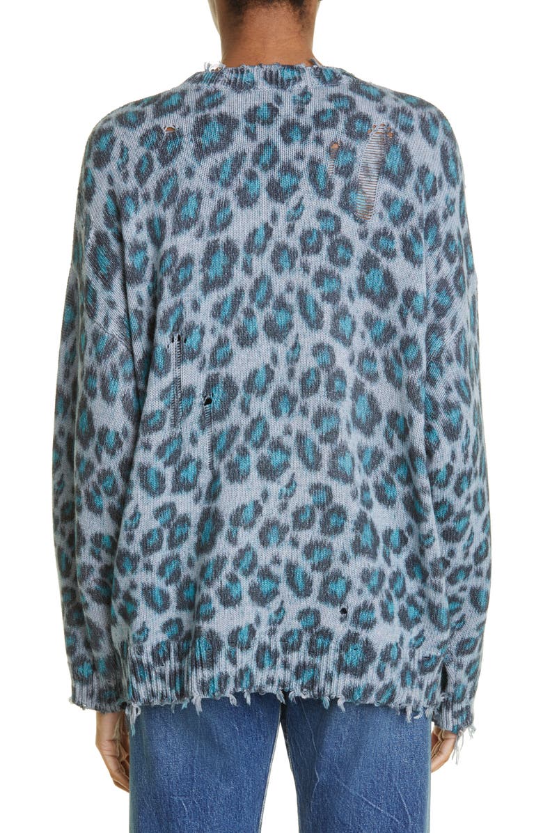 R13 Distressed Leopard Oversize Cotton Sweater, Alternate, color, Blue Leopard