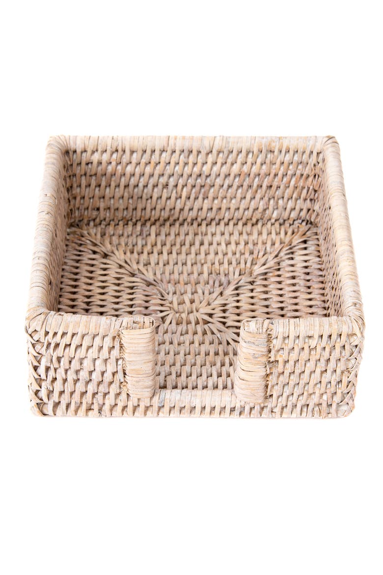 Rattan Cocktail Napkin Holder with Cutout, Alternate, color, White Wash
