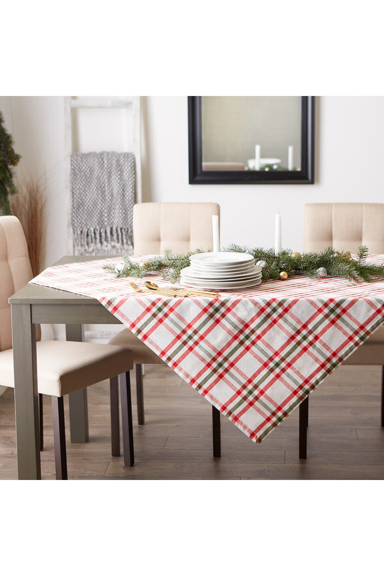 Nutcracker Plaid Tablecloth 52X52, Alternate, color, Nutcracker Plaid