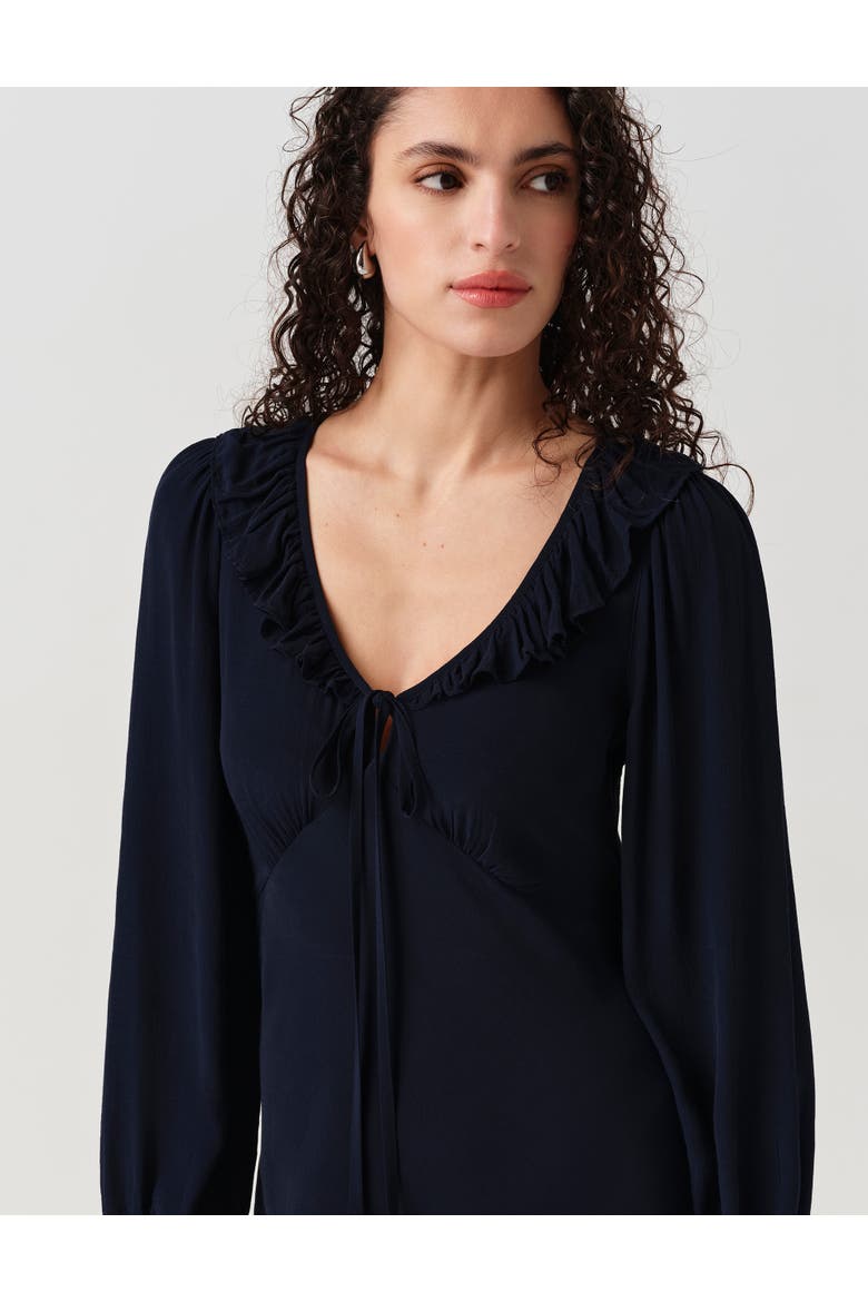 Melina Crepe Ruffle Hem Midi Dress, Alternate, color, Navy