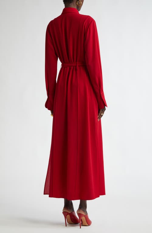 St John Belted Crepe Maxi Shirtdress In Haute Red