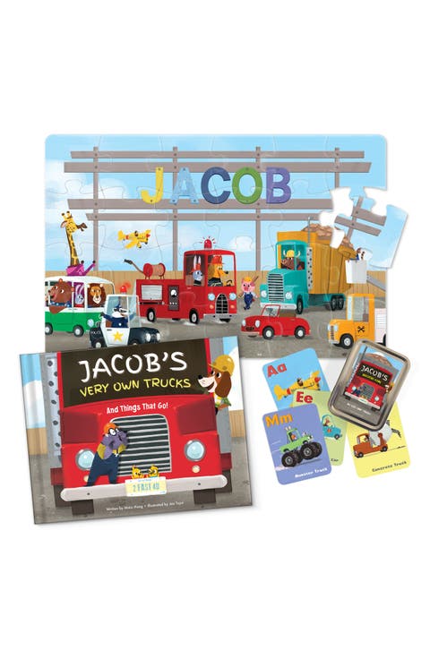 'Trucks' Personalized Book, Game and 24-Piece Puzzle Set