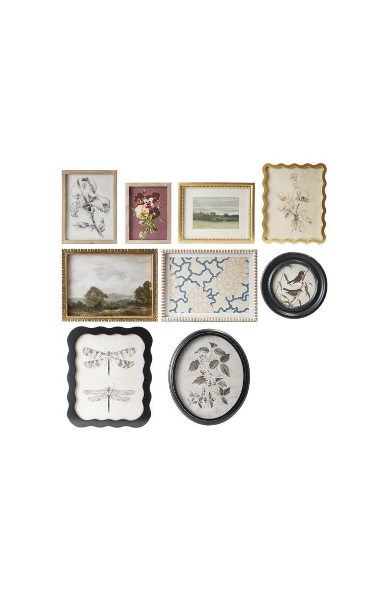 Storied Home 9-Piece Framed Wall Décor Set with Landscapes, Botanicals and Insects, Main, color, Cream