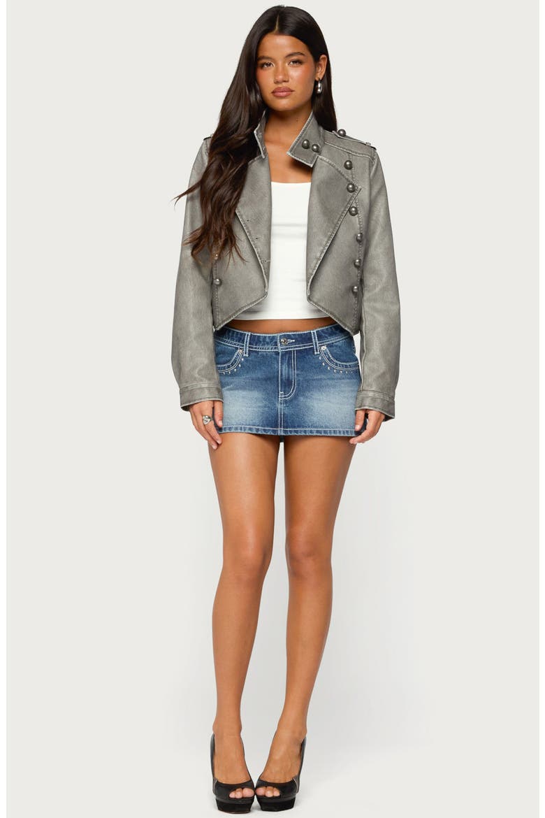 Torie Faux Leather Napoleon Jacket, Alternate, color, GRAY