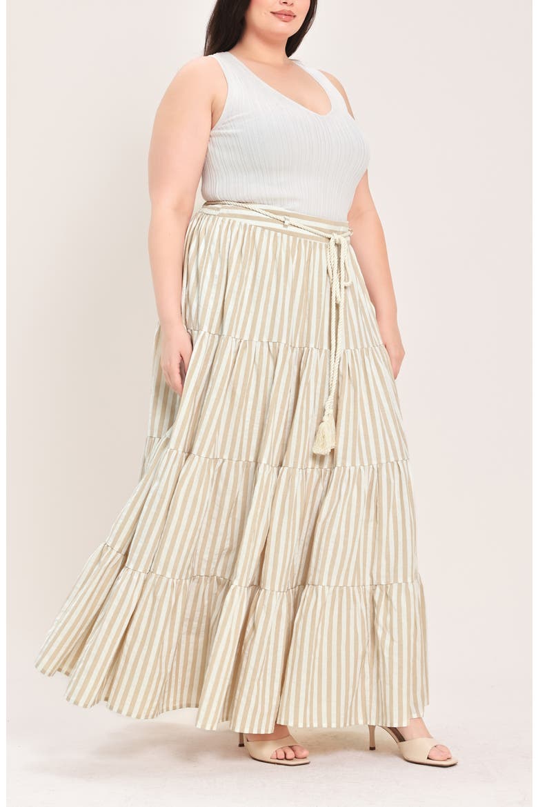 Striped Maxi Skirt, Alternate, color, TAUPE/ WHITE