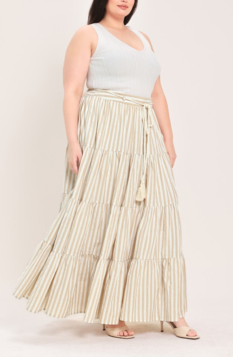FREEMARKET Striped Maxi Skirt, Alternate, color, Taupe/ White