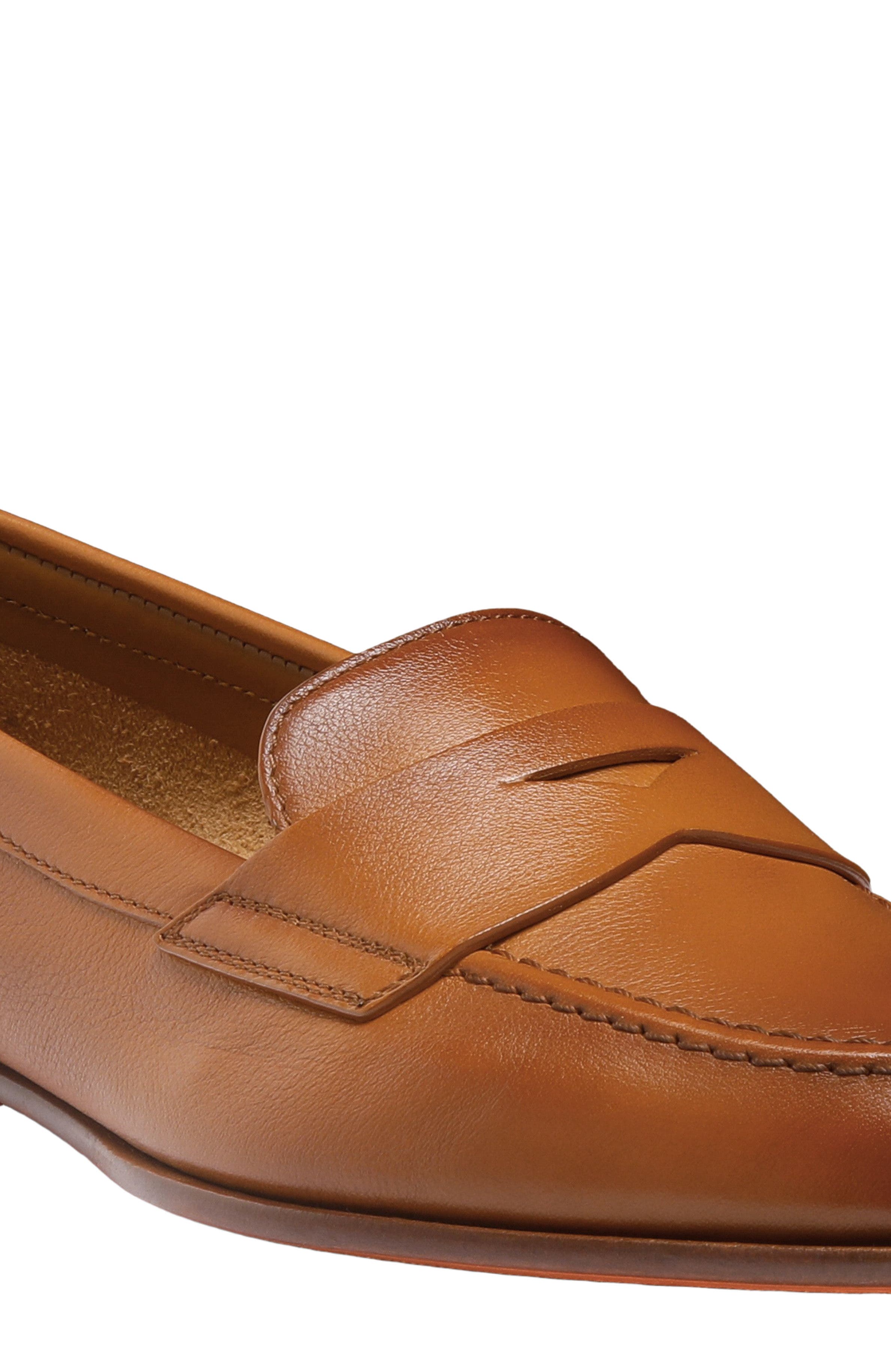 Santoni Leather Penny Loafer, Alternate, color, Brown