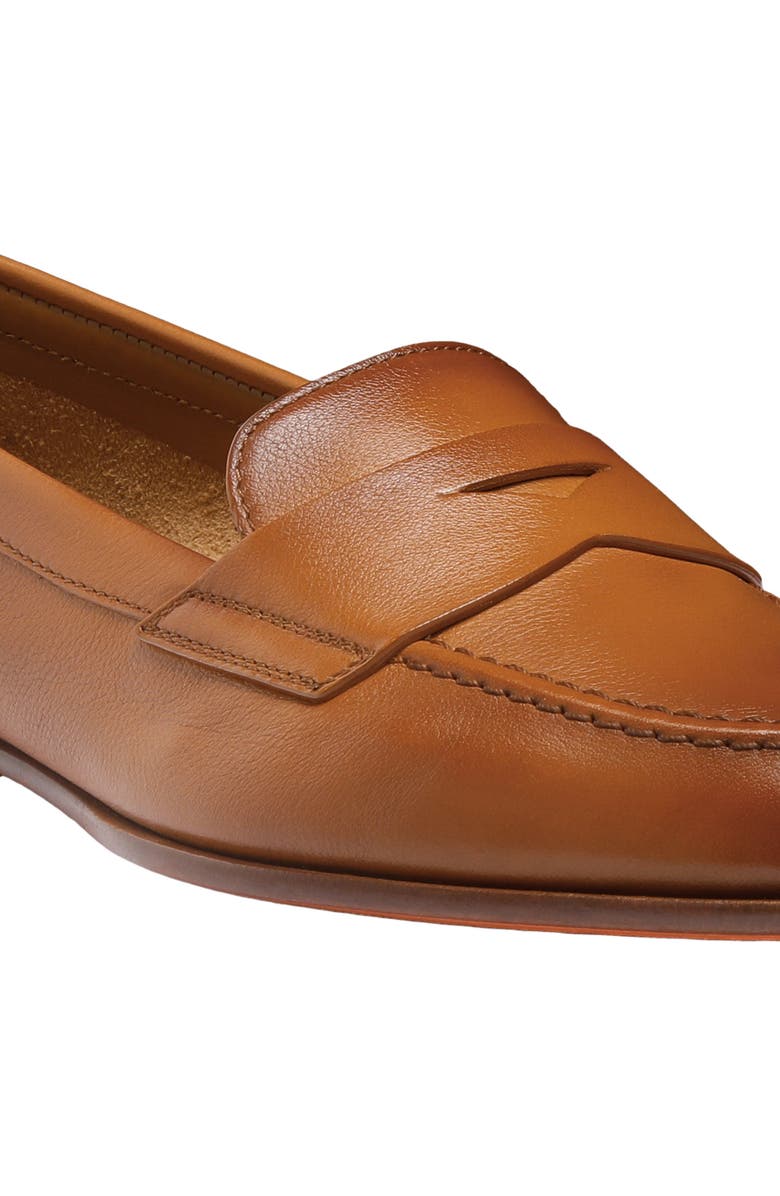 Santoni Leather Penny Loafer, Alternate, color, Brown