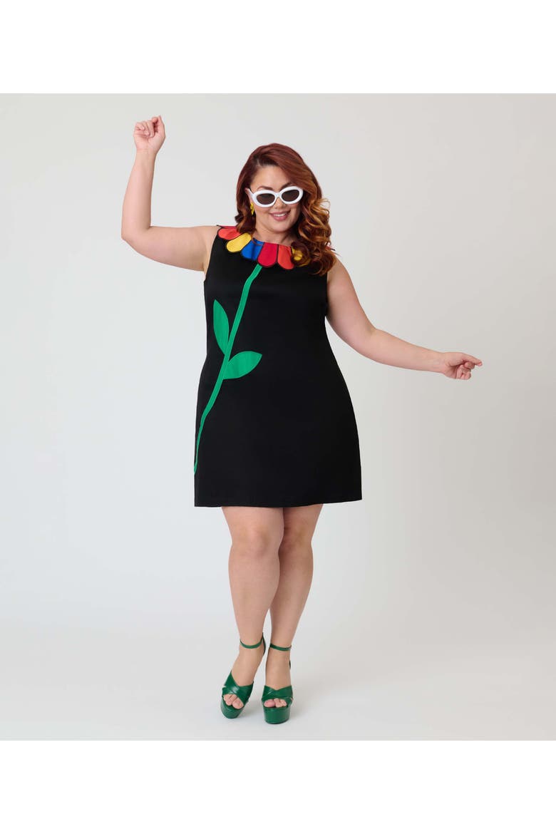 Plus Size Petal Collar Shift Dress, Alternate, color, Black W/Rainbow Collar
