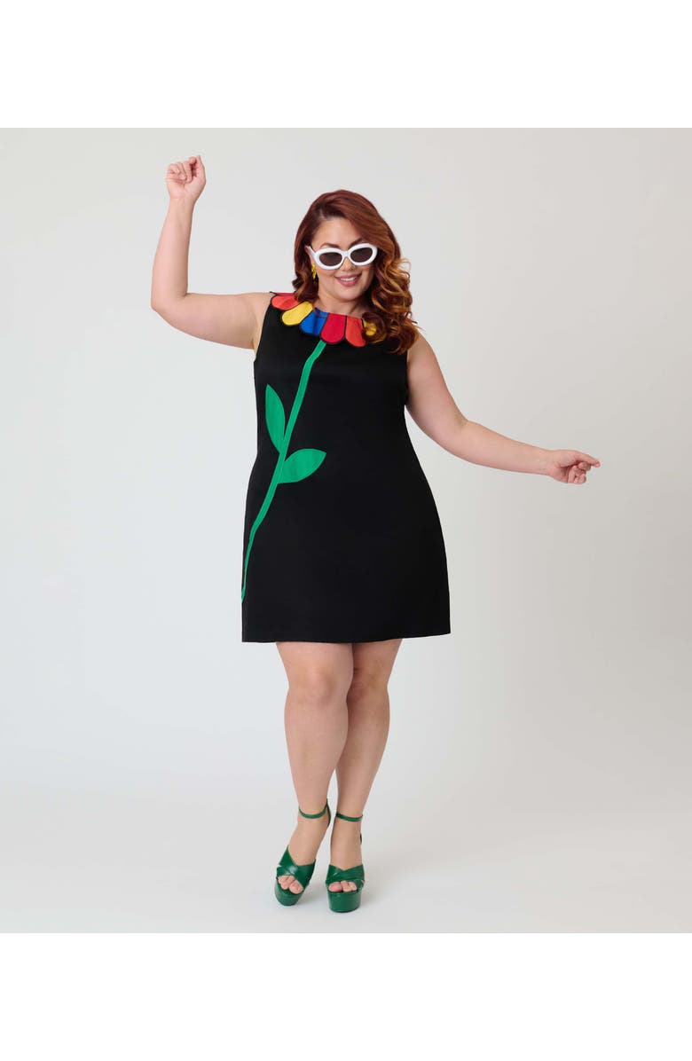 Smak Parlour Plus Size Petal Collar Shift Dress, Alternate, color, Black W/Rainbow Collar