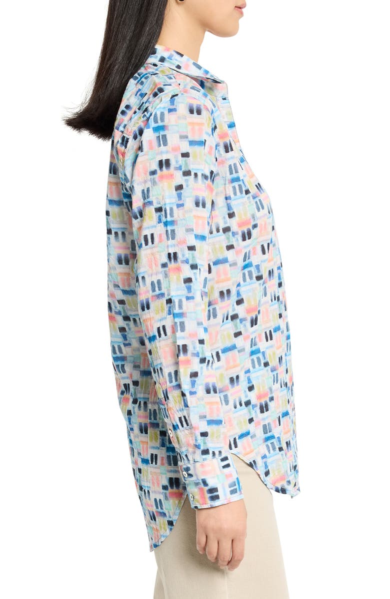 NIC+ZOE Portofino Geo Print Cotton Button-Up Shirt, Alternate, color, Blue Multi
