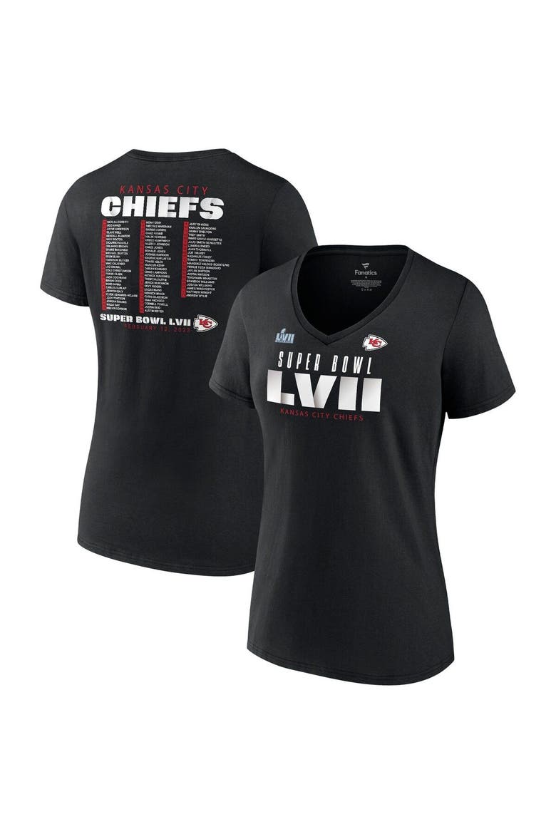 Women's Fanatics Branded Black Kansas City Chiefs Super Bowl LVII Varsity Roster V-Neck T-Shirt, Main, color, Black