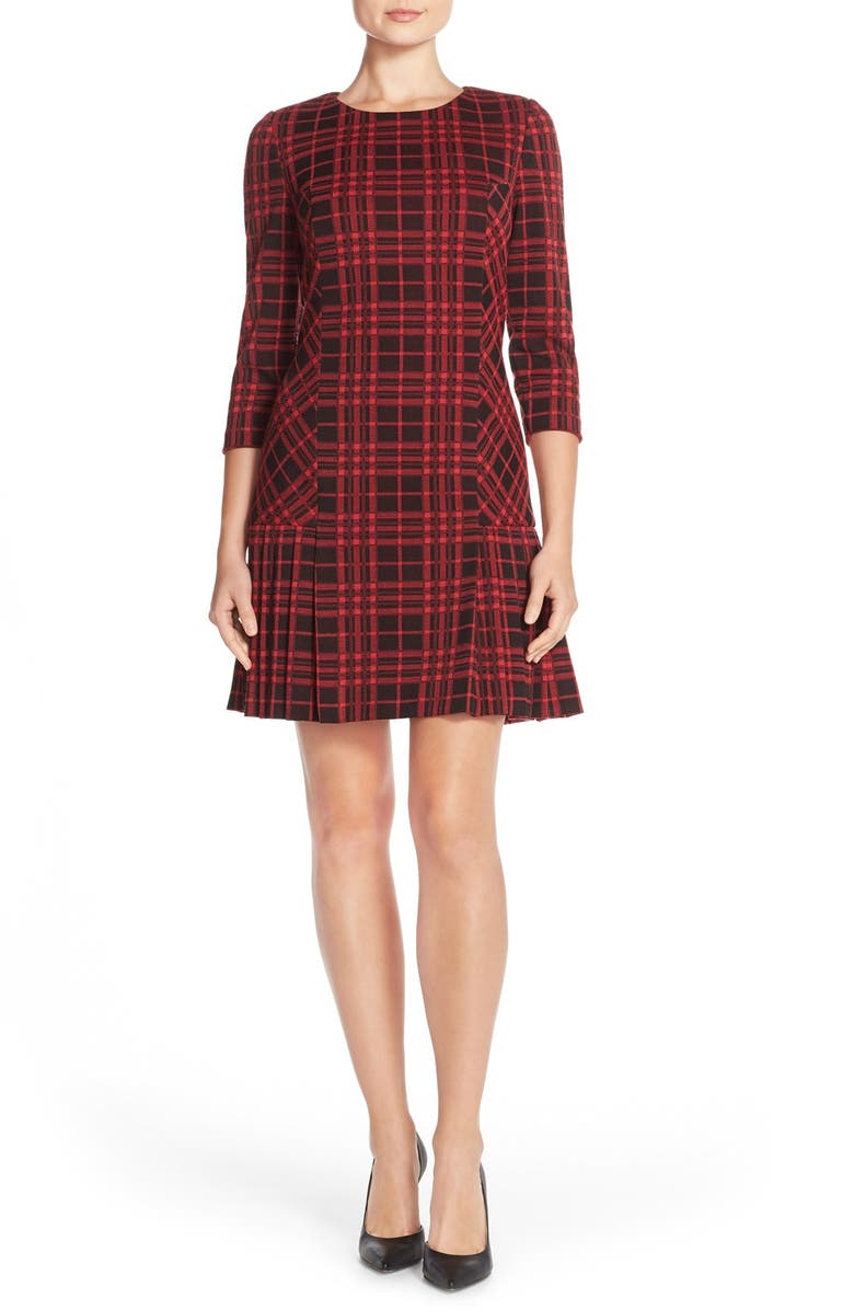 Tahari Pleat Plaid Jacquard A-Line Dress, Alternate, color, 