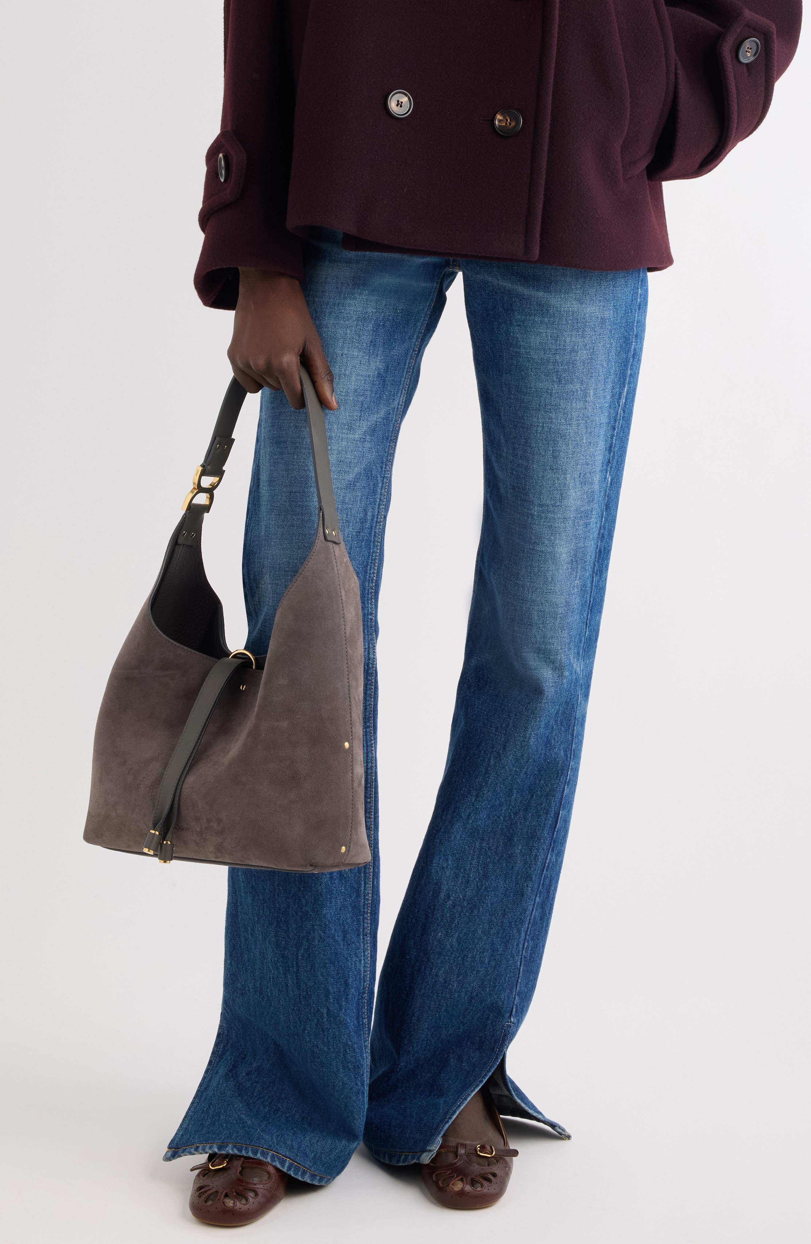 Chloé Marcie Suede Hobo Bag, Alternate, color, Flannel Grey