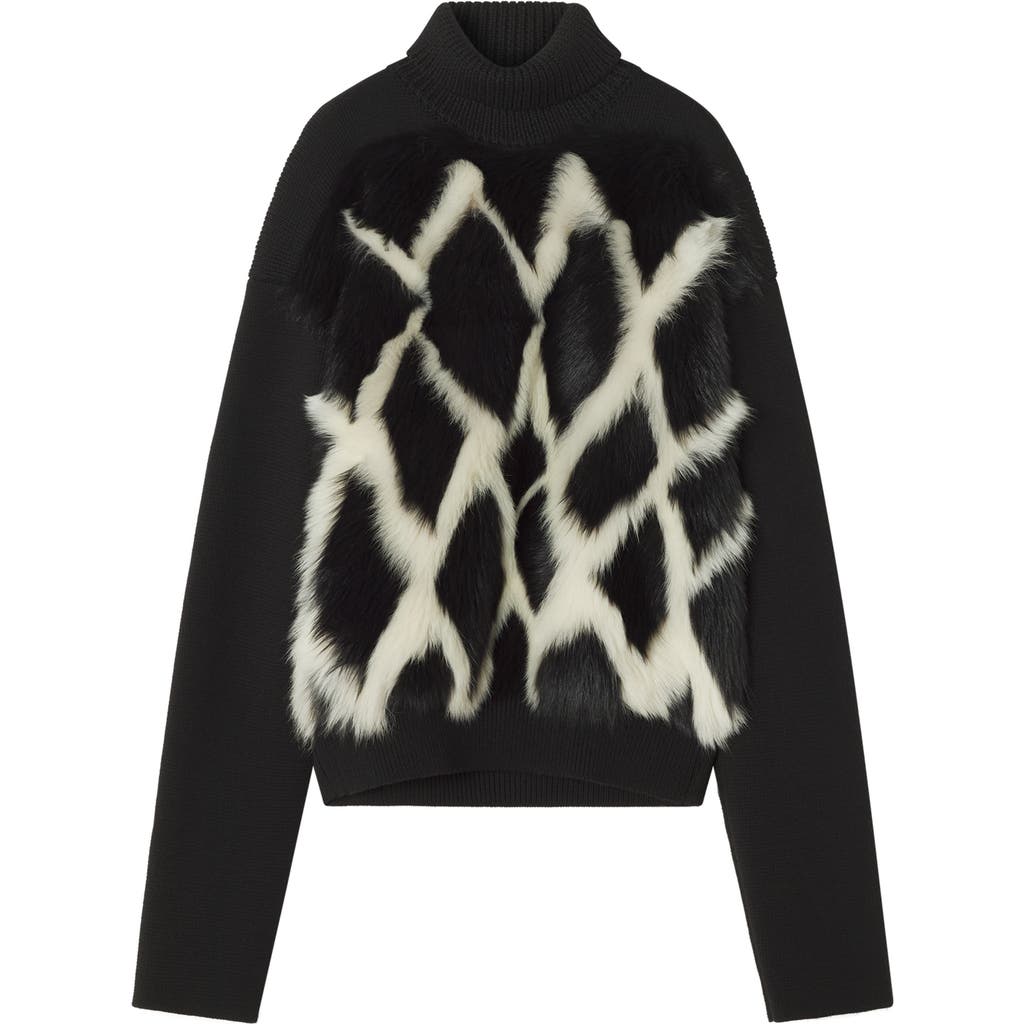 Lanvin Wool And Leather Intarsia Turtleneck Sweater In Black