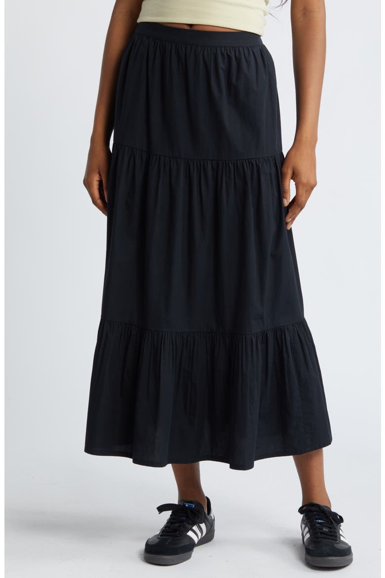 Tiered Maxi Skirt, Main, color, BLACK NIGHT