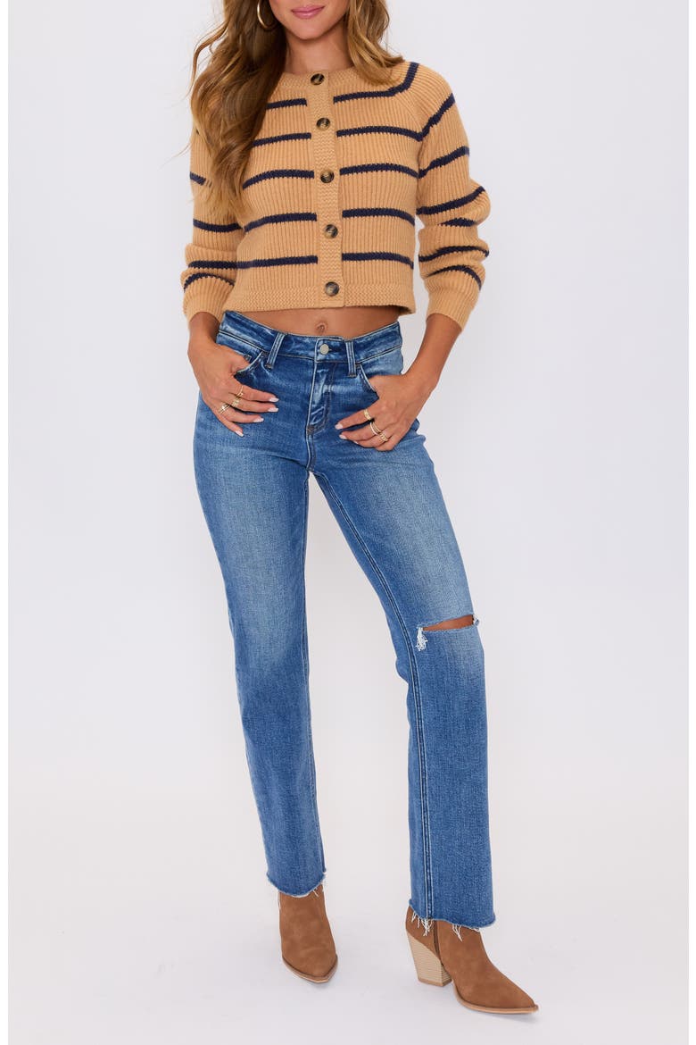 Nadia Stripe Crop Cardigan, Alternate, color, CAMEL NAVY