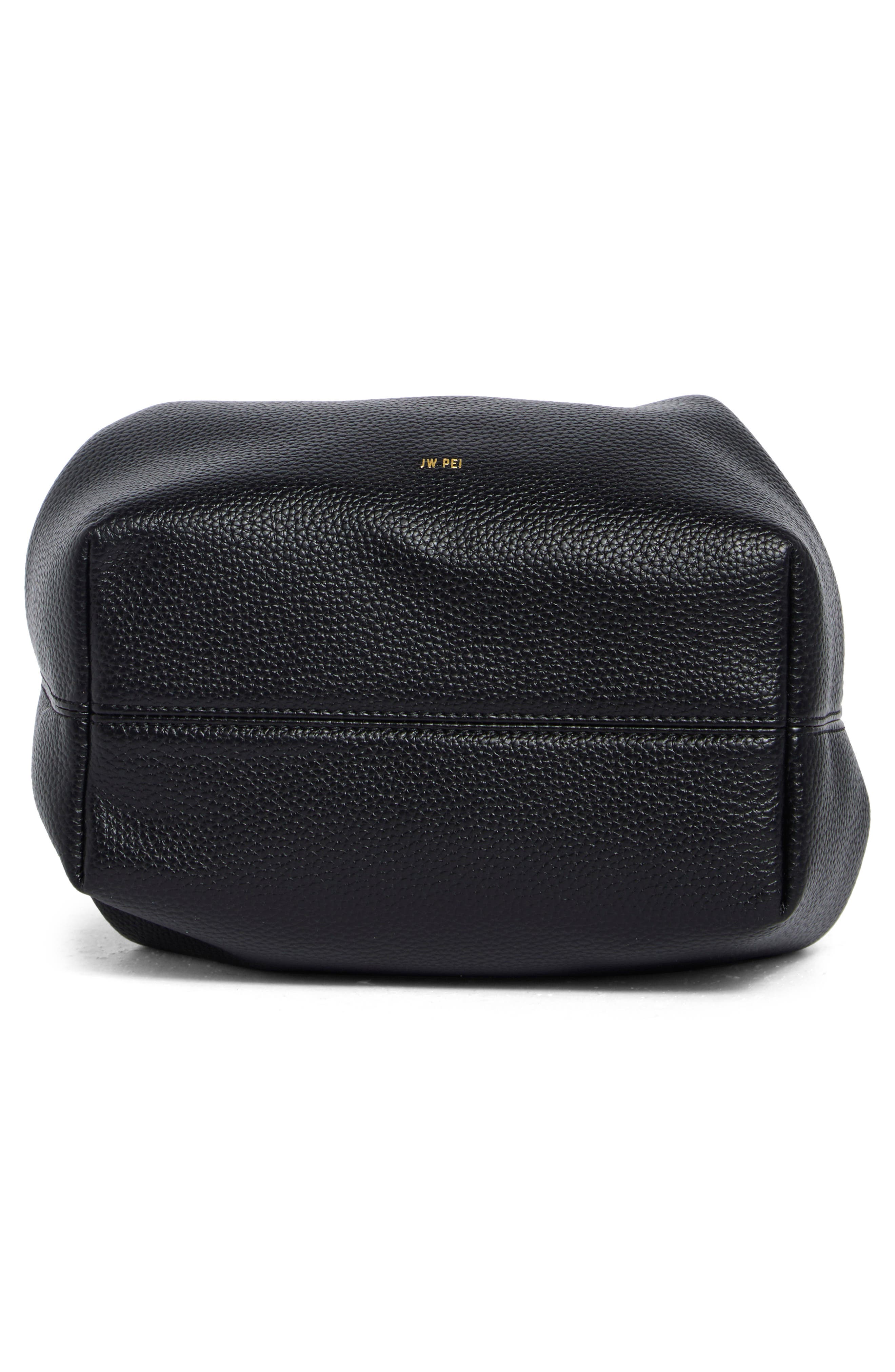 Clara Lock Accent Faux Leather Bucket Shoulder Bag, Alternate, color, BLACK