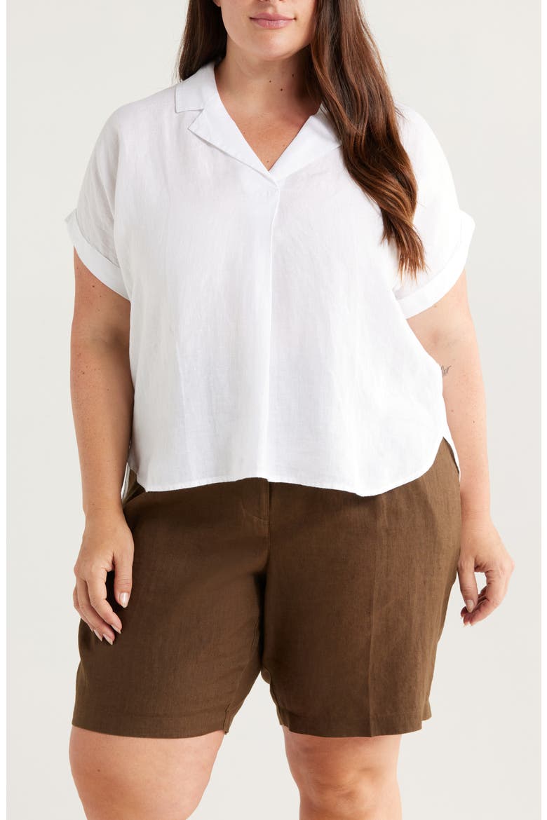 Cuffed Cap Sleeve Organic Linen Top, Main, color, WHITE