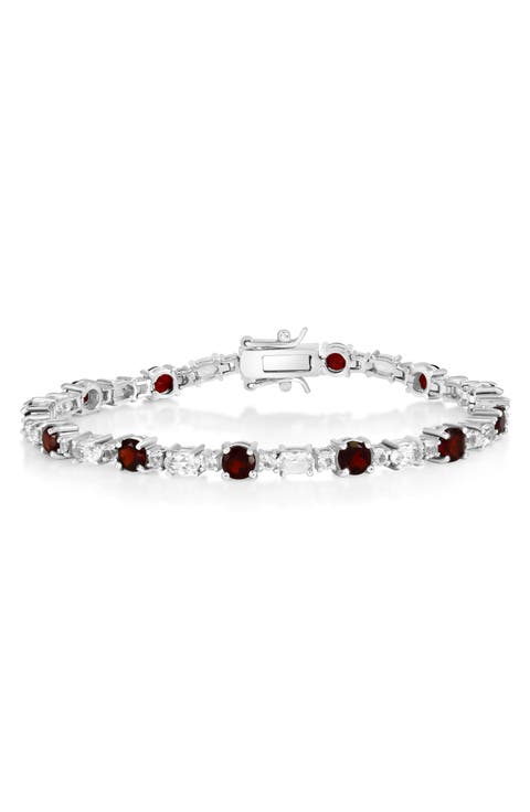 Sterling Silver Round & Oval Garnet Bracelet