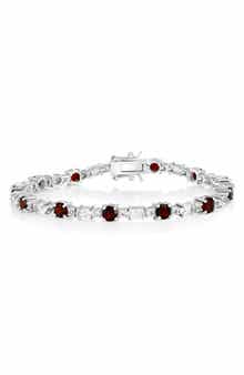 Sterling Silver Round & Oval Garnet Bracelet