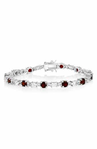Sterling Silver Round & Oval Garnet Bracelet