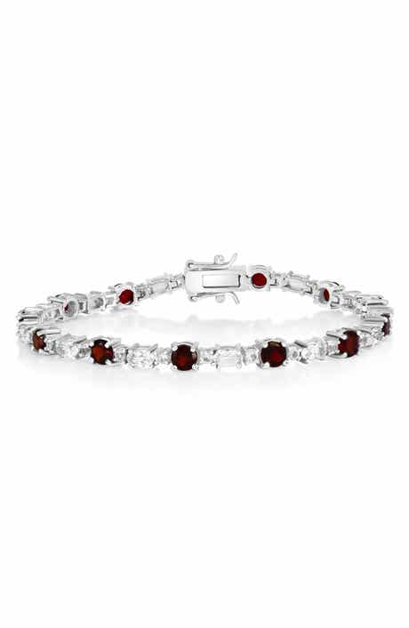Sterling Silver Round & Oval Garnet Bracelet