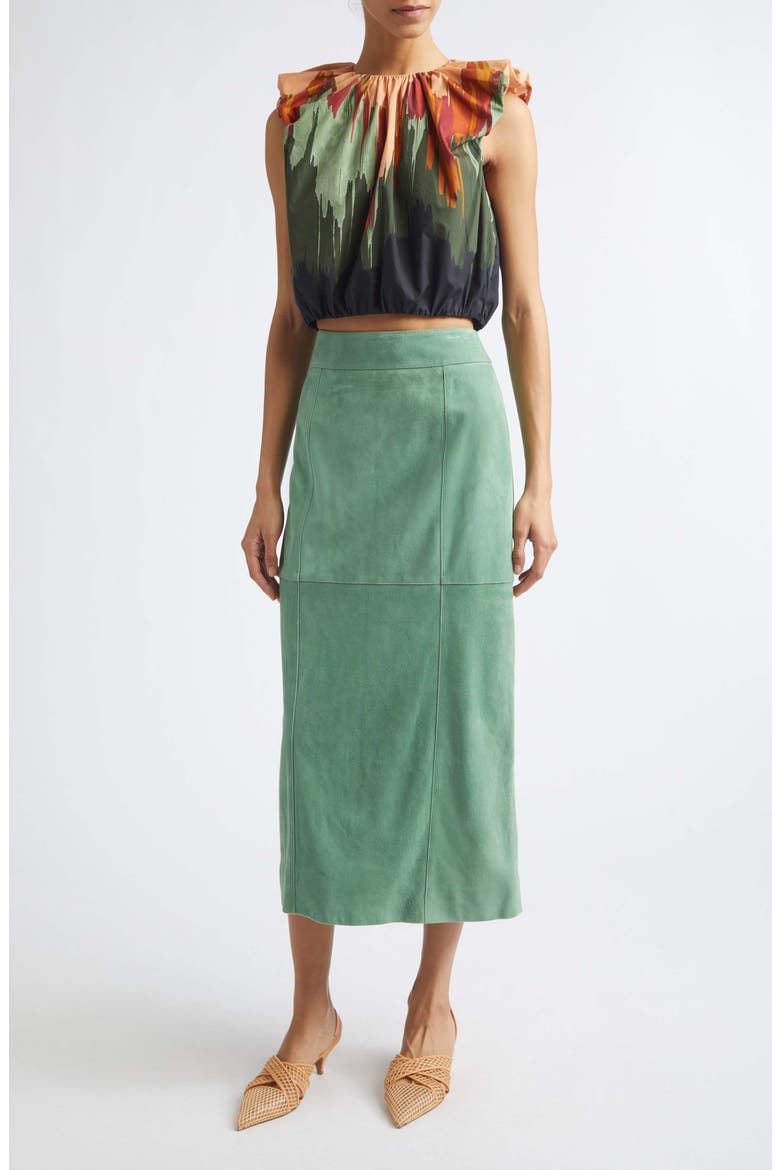Orion Suede Pencil Skirt, Alternate, color, AVENTURINE