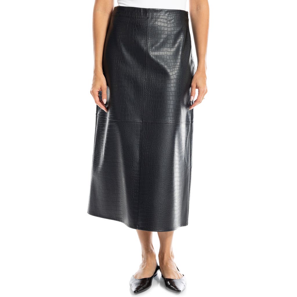 Max Studio Croc-embossed Faux Leather Pencil Skirt In Black