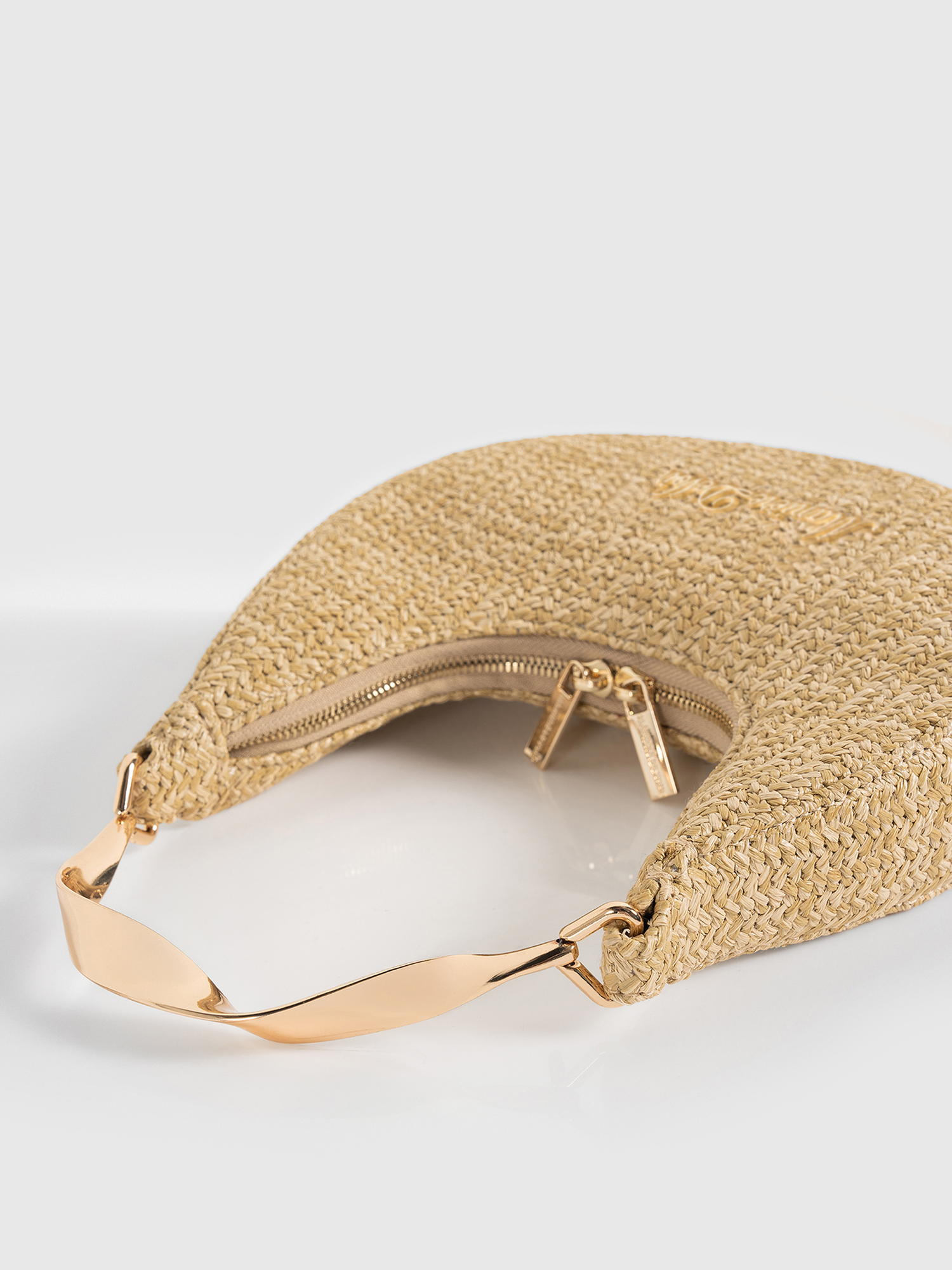 Sadie Sculpted Raffia Crescent Bag, Alternate, color, Natural
