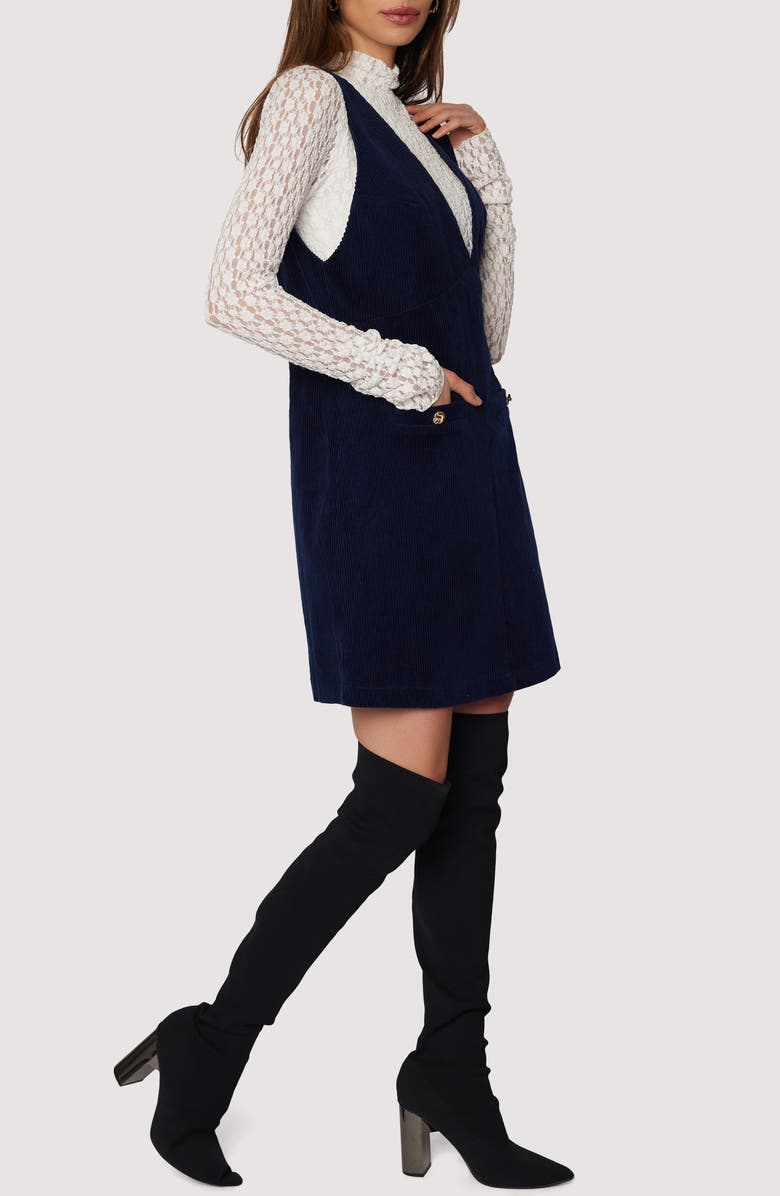 Lost + Wander Twilight Allure Long Sleeve Mixed Media Minidress, Alternate, color, Midnight-Navy