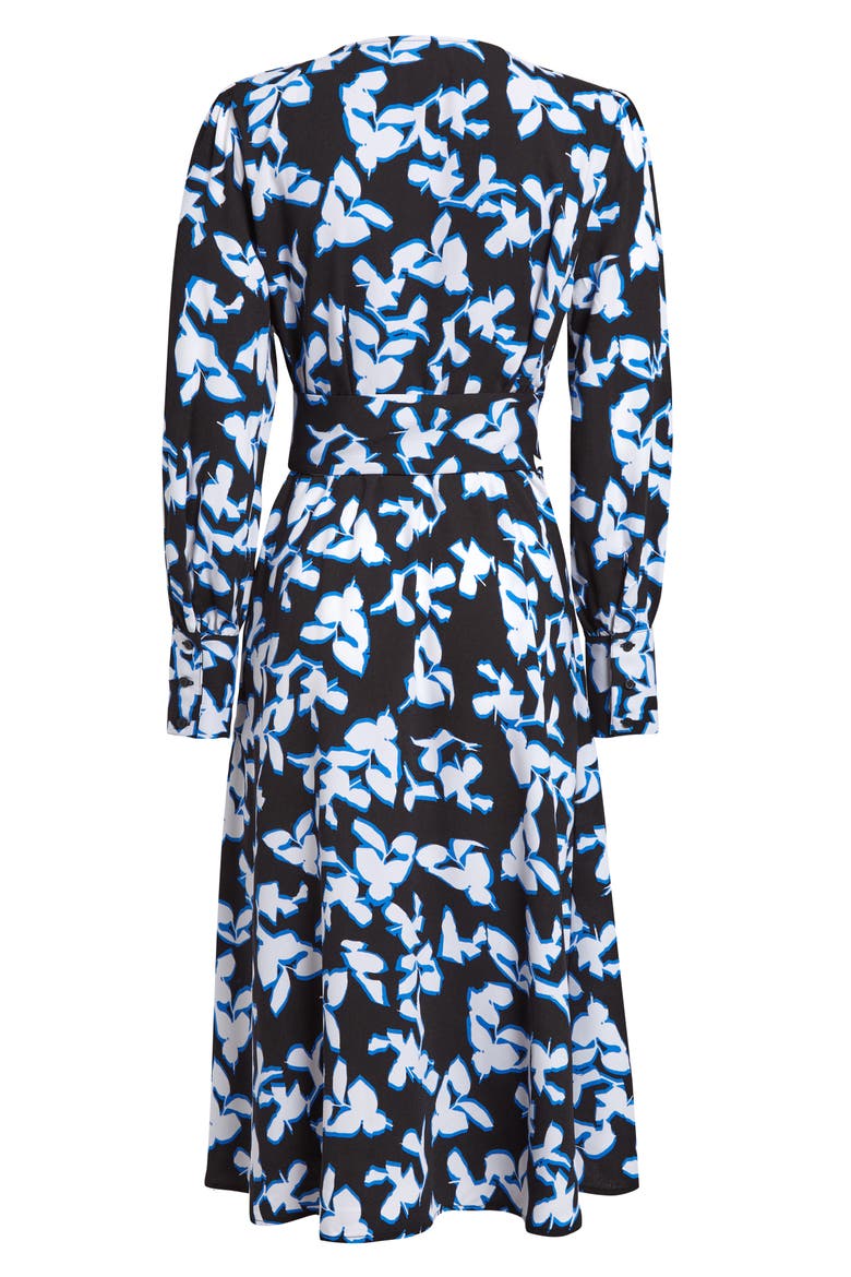 Long Sleeve Wrap Midi Dress, Alternate, color, BLACK FLORAL