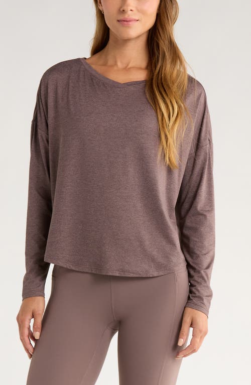 Zella Restore Soft Long Sleeve Relaxed T-shirt In Brown