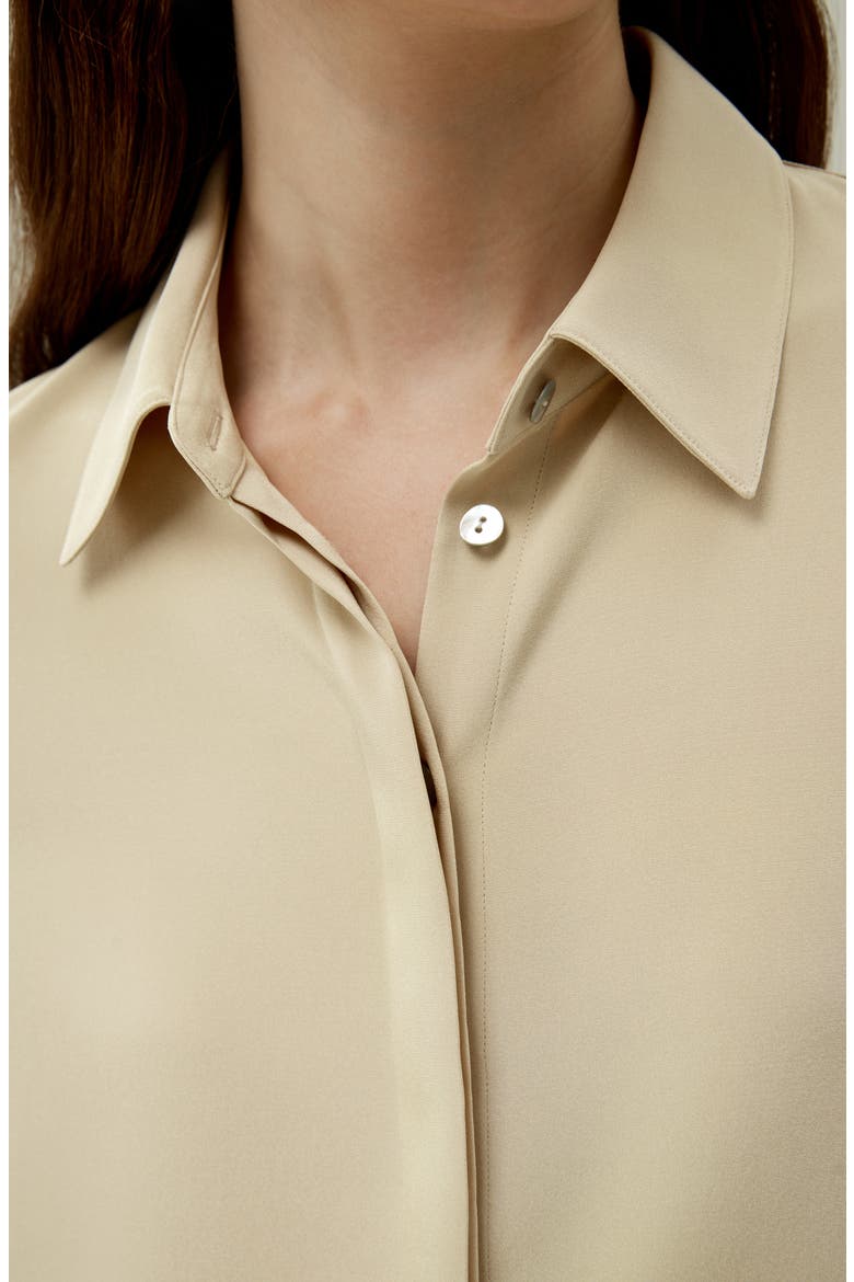 Women's Graceful Button Up Silk Blouse, Alternate, color, Dune