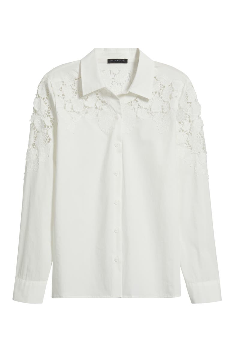 The Kira Floral Appliqué Button-Up Shirt, Alternate, color, SKY WHITE