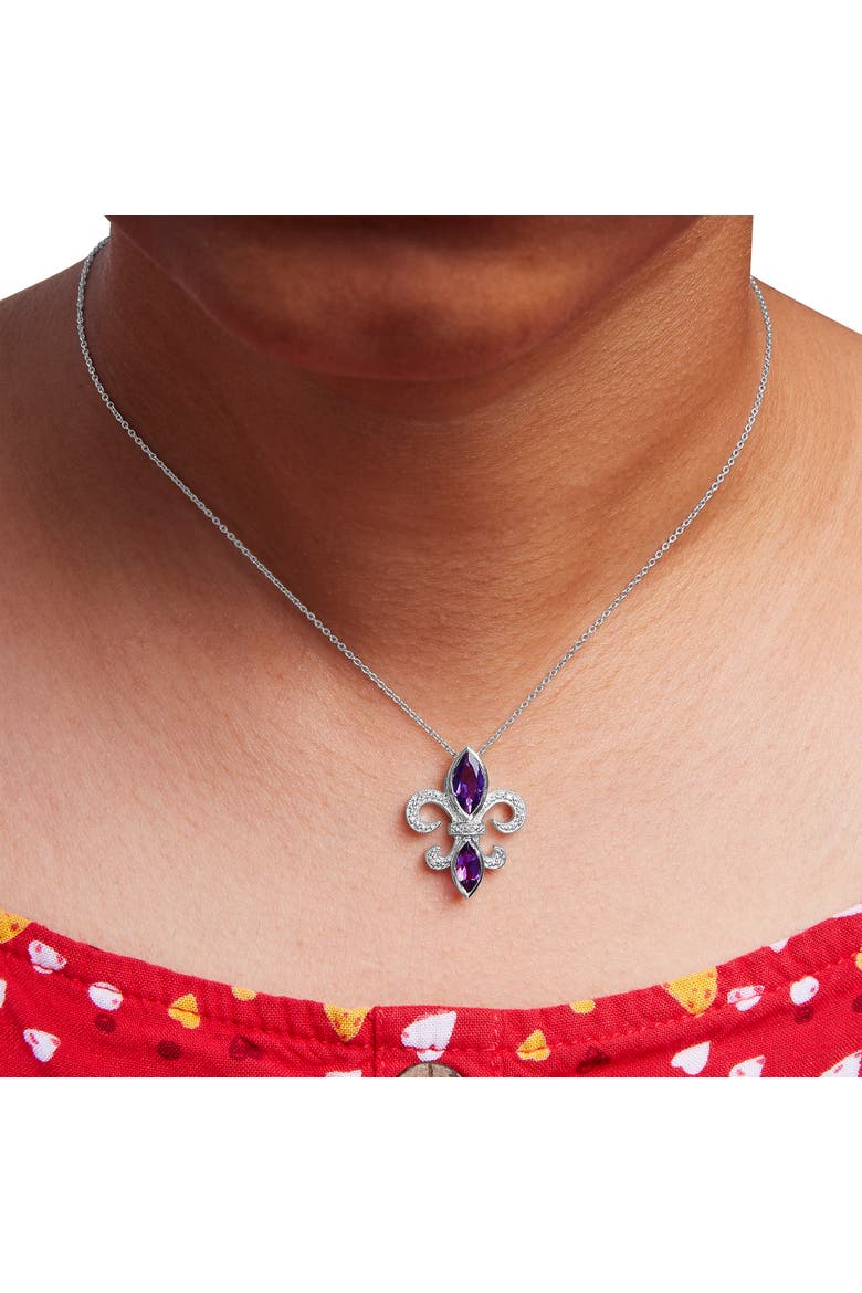 Silver Purple Amethyst Marquise and Diamond Accent Fleur De Lis Pendant Necklace, Alternate, color, White