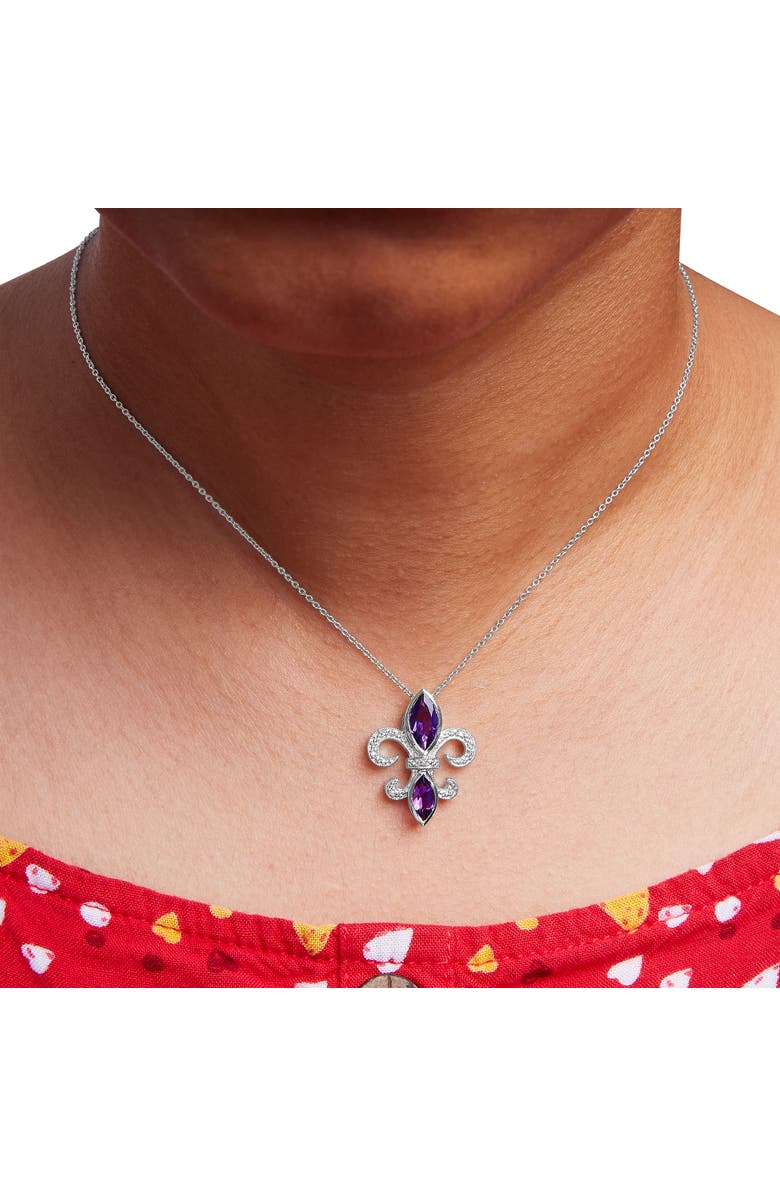 Haus of Brilliance Silver Purple Amethyst Marquise and Diamond Accent Fleur De Lis Pendant Necklace, Alternate, color, White