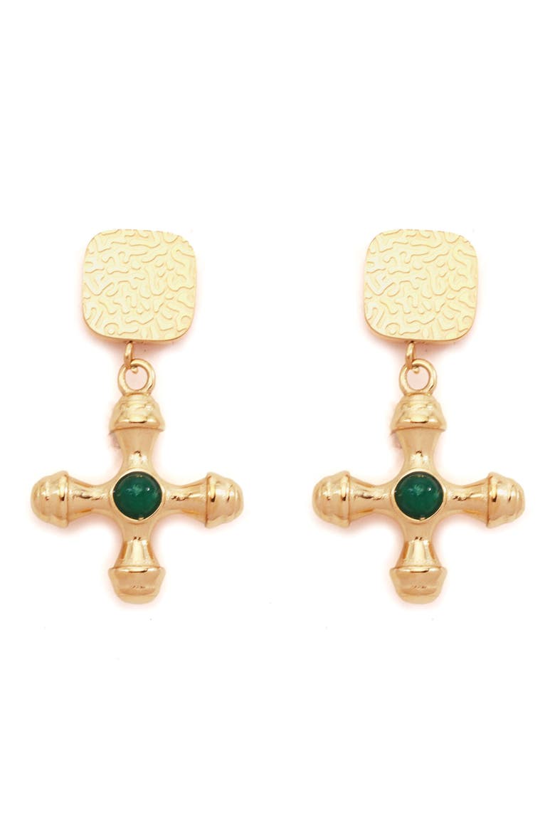 Turin Cross Drop Earrings, Main, color, EMERALD