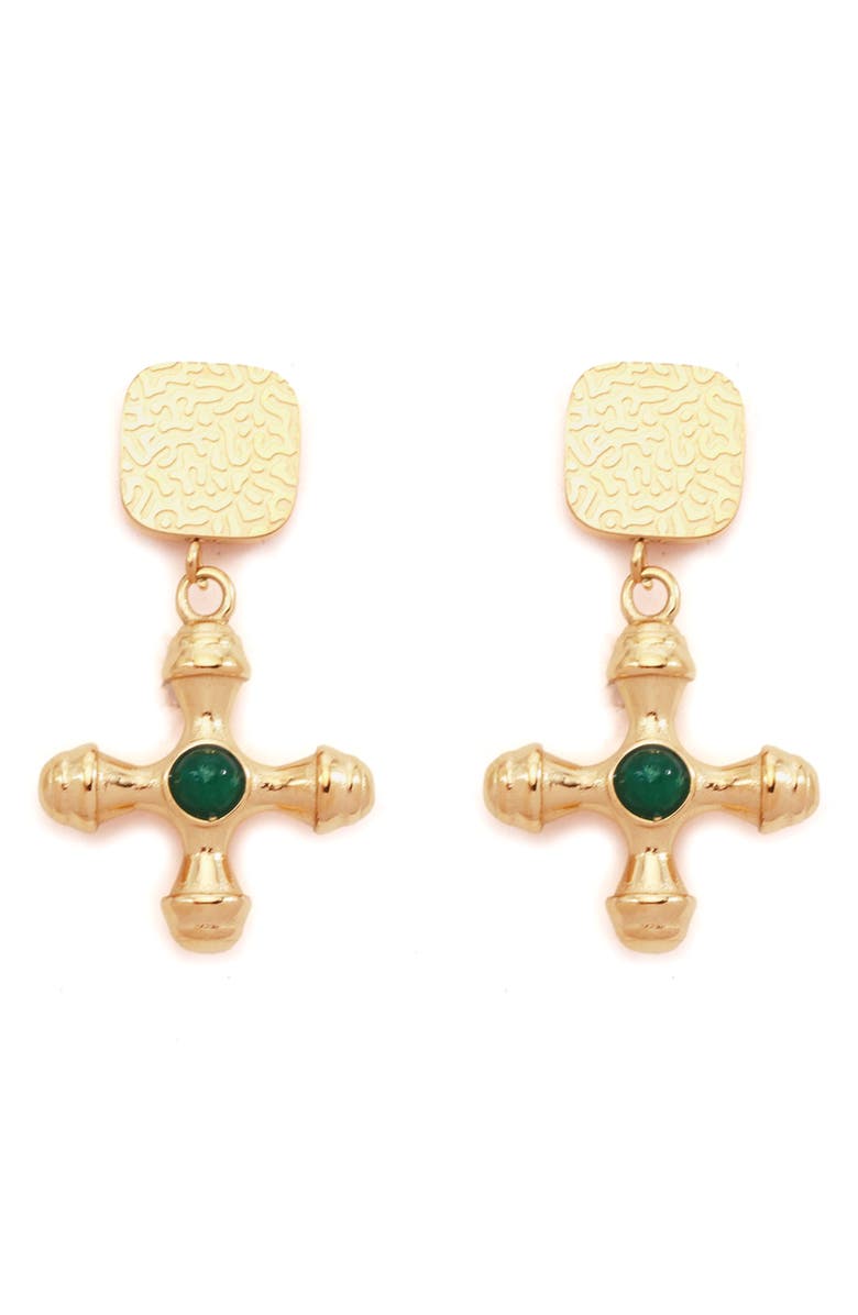 Petit Moments Turin Cross Drop Earrings, Main, color, Emerald