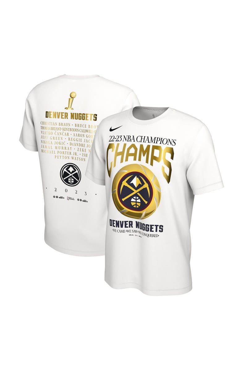 Nike Men's Nike  White Denver Nuggets 2023 NBA Finals Champions Celebration Roster T-Shirt, Main, color, 