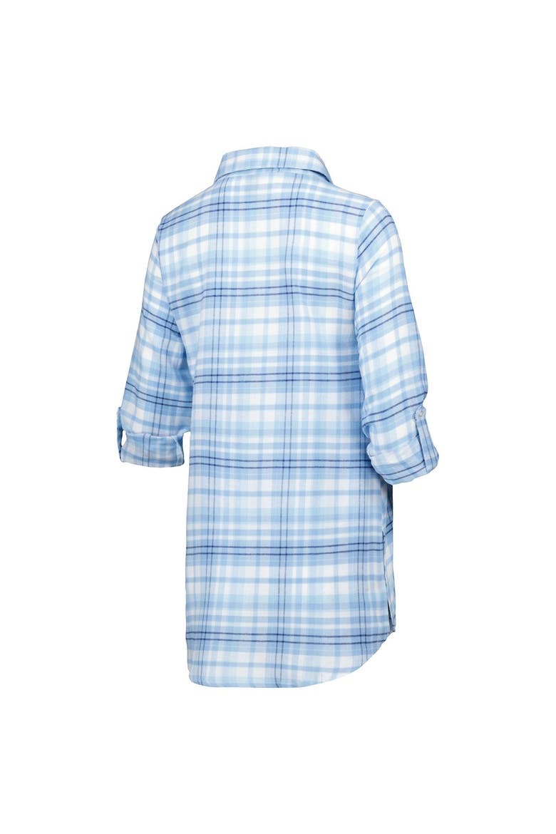 Women's Concepts Sport Powder Blue Los Angeles Chargers Mainstay Plaid Full-Button Long Sleeve Nightshirt, Alternate, color, Powder Blue