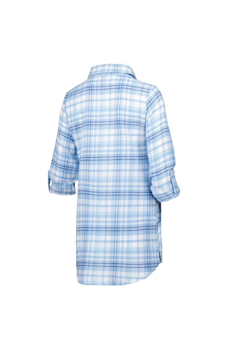 CONCEPTS SPORT Women's Concepts Sport Powder Blue Los Angeles Chargers Mainstay Plaid Full-Button Long Sleeve Nightshirt, Alternate, color, Powder Blue