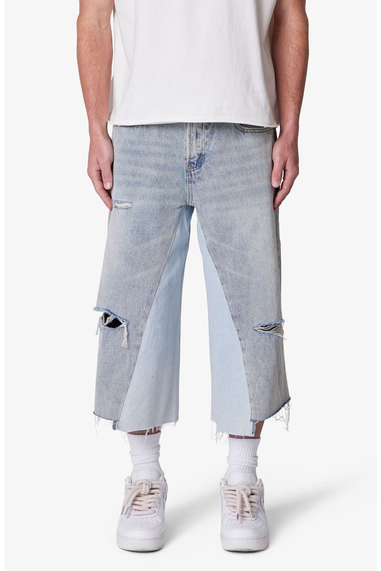 Distressed Panel Denim Shorts, Main, color, WASHED LIGHT BLUE