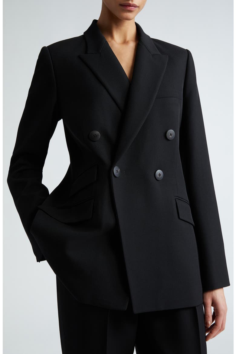 Steph Double Breasted Virgin Wool Blazer, Alternate, color, BLACK