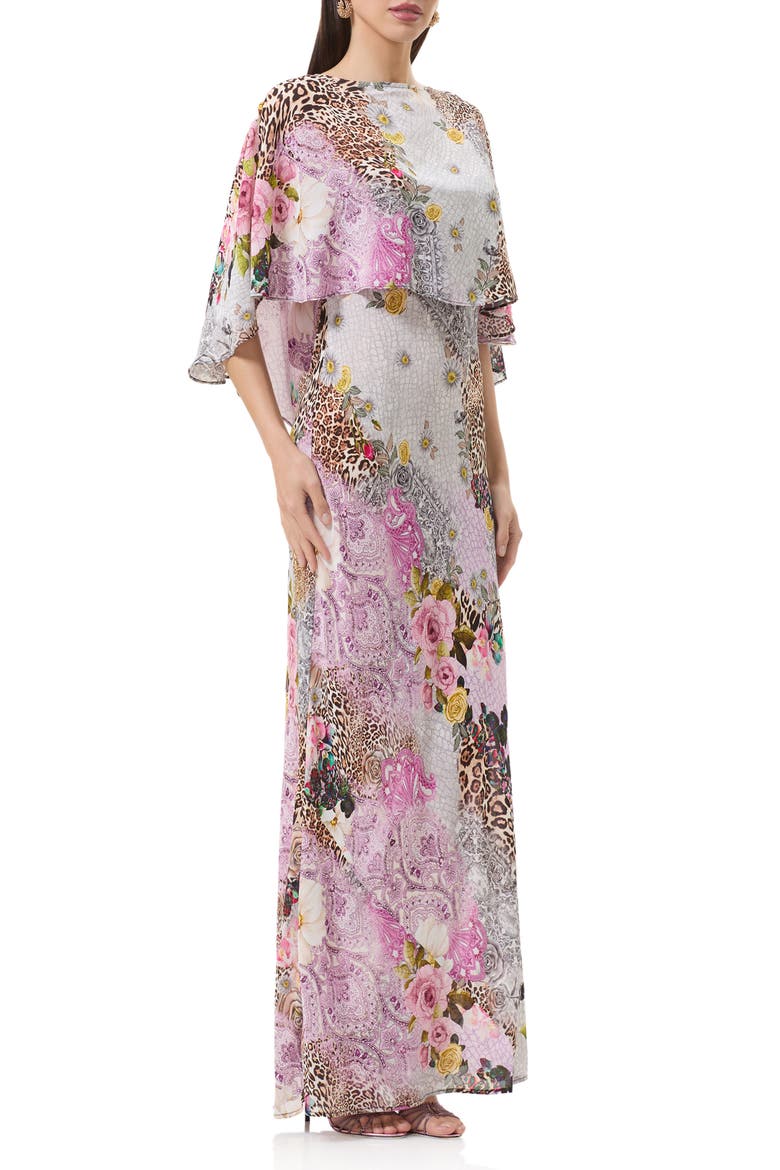 Izel Mix Print Maxi Slip Dress with Removable Cape, Alternate, color, NATURAL PATCHWORK