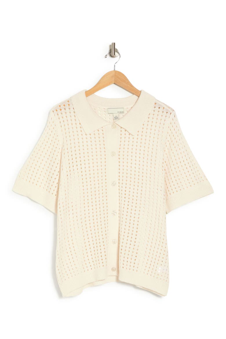 Zena Openwork Button-Up Shirt, Alternate, color, GARDENIA